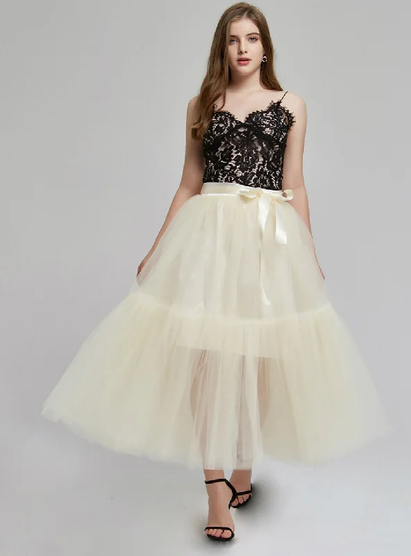 4 Layers Beige Tulle Tutu Skirt a-line skirt cut