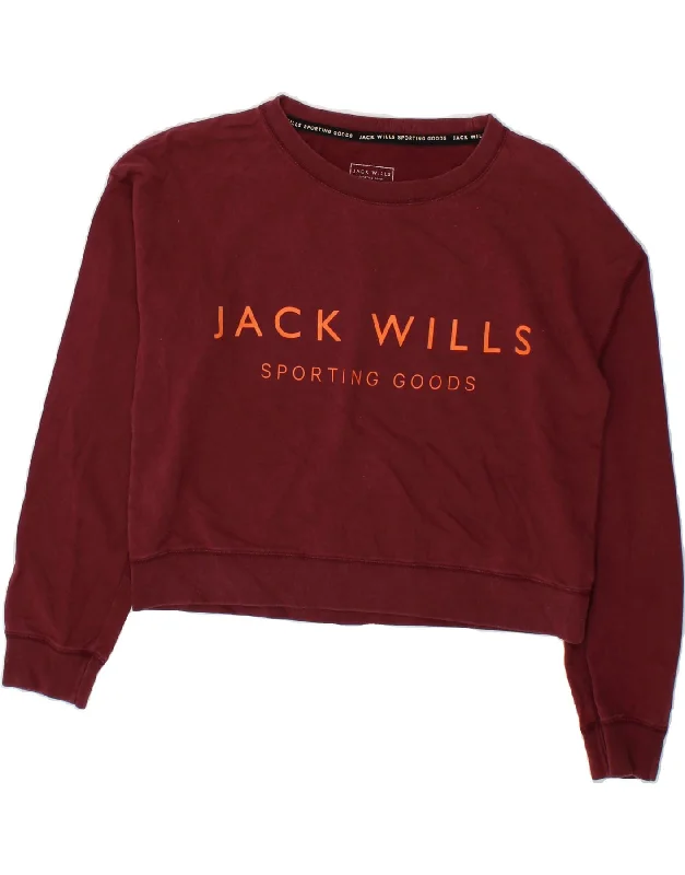 JACK WILLS Womens Oversized Graphic Sweatshirt Jumper UK 10 Small Burgundy Hoodie with Hem Patch Decorative Personalized JACK WILLS Womens Oversized Graphic Sweatshirt Jumper UK 10 Small Burgundy Hoodie with Hem Patch Decorative Personalized