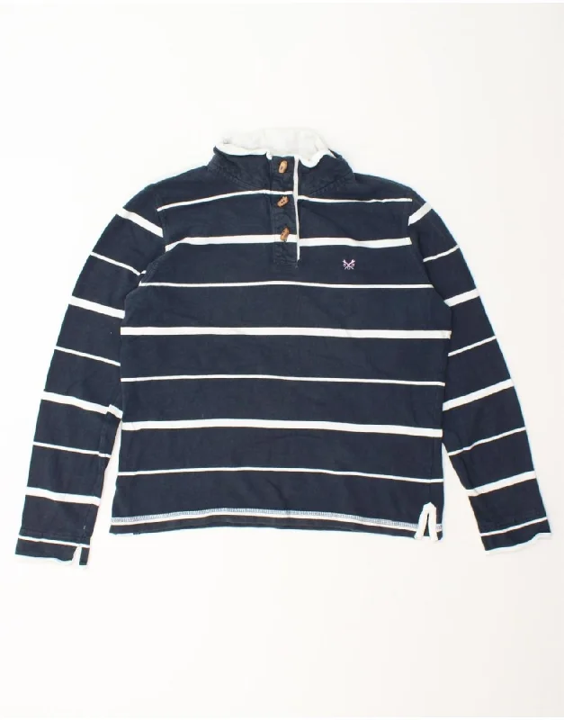 CREW CLOTHING Womens Sweatshirt Jumper UK 12 Medium  Navy Blue Striped Hoodie with Ribbed Cuffs Snug Fit Comfort