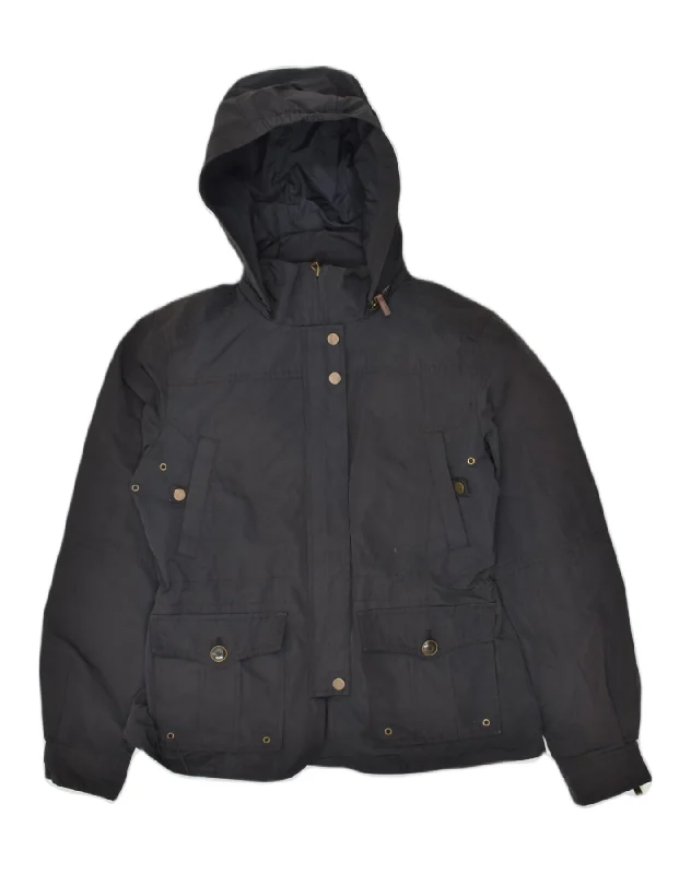 MASSIMO DUTTI Womens Hooded Windbreaker Jacket UK 14 Large Black Polyester Quilted Jacket Puffer Jacket Insulated Jacket