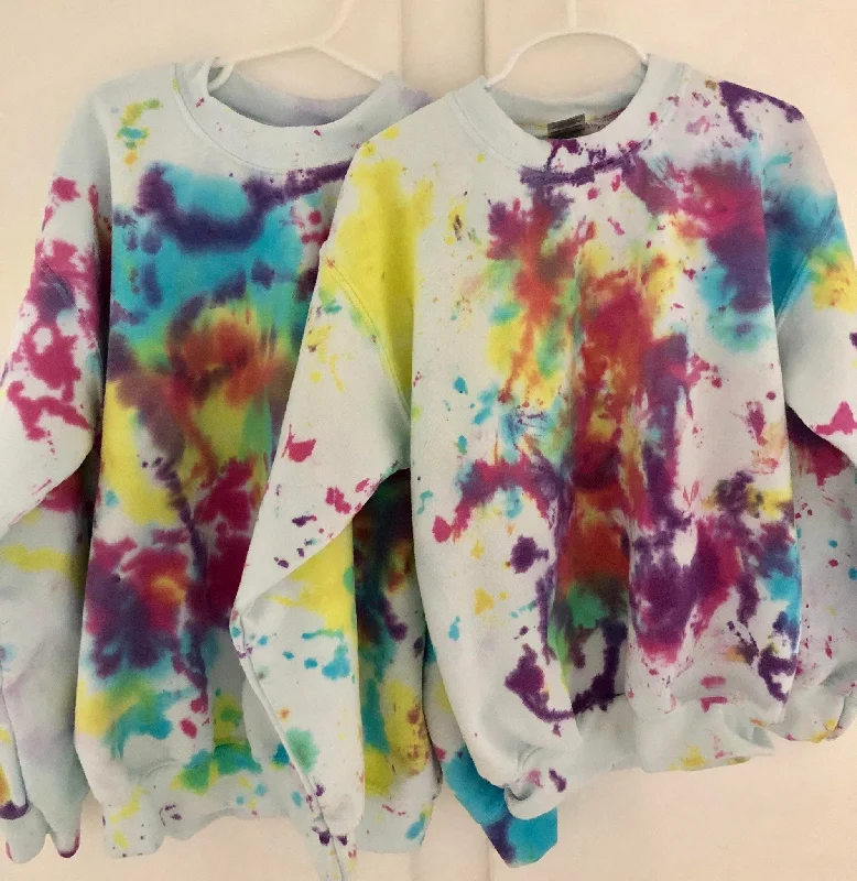 Rainbow Tie Dye Crew Sweatshirt Hoodie with Lace Feminine Delicate