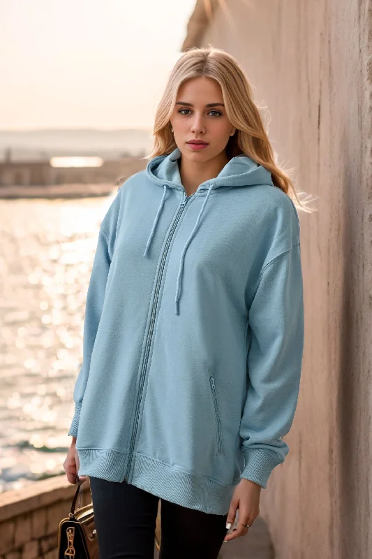 East West Women's Terry Zipper Hoodie Hoodie with Turtle Neck Cozy Winter