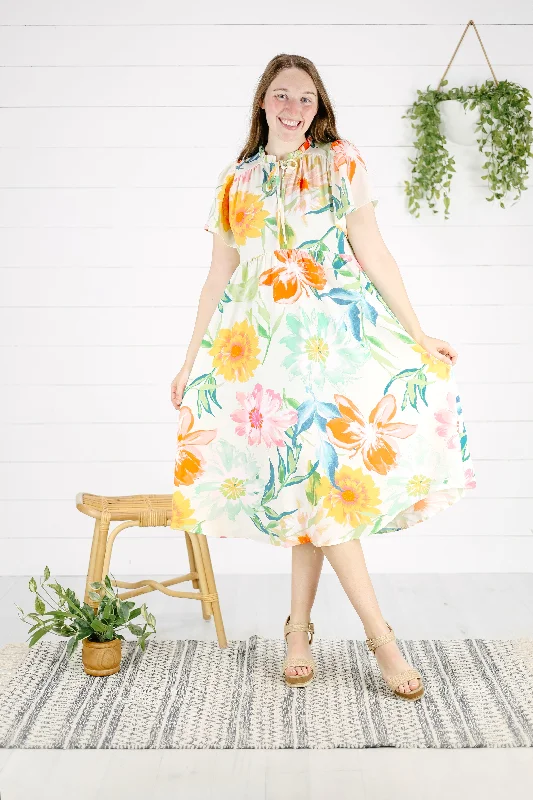 Corina Floral Dress - Cream Tunics Designer luxury