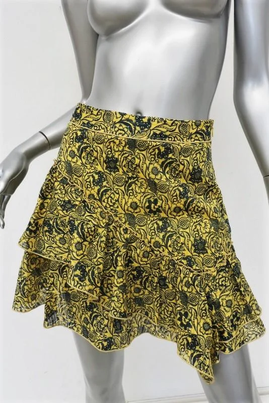 Derek Lam 10 Crosby Asymmetrical Ruffle Mini Skirt Yellow Floral Print Size 0 asymmetrical skirt cut