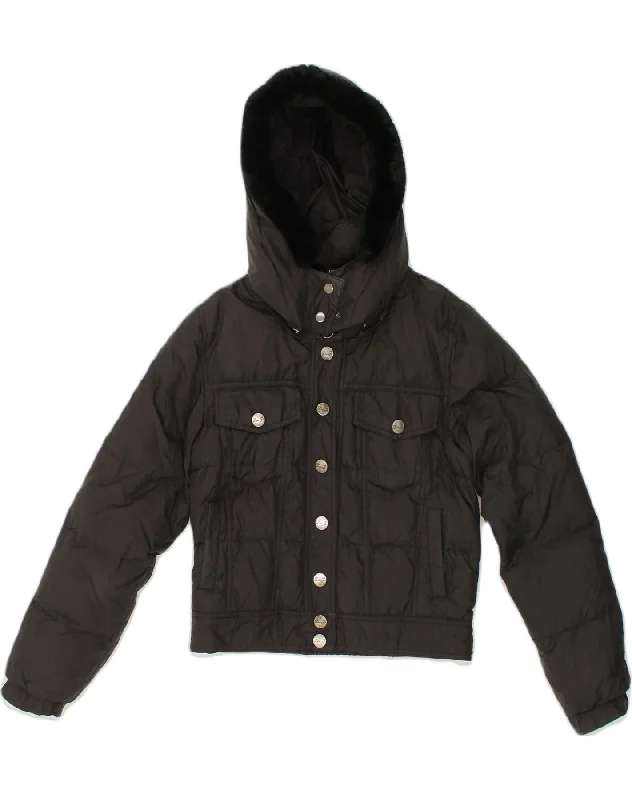 LIU JO Womens Hooded Padded Jacket IT 42 Medium Black Nylon Jacket Blazer Coat