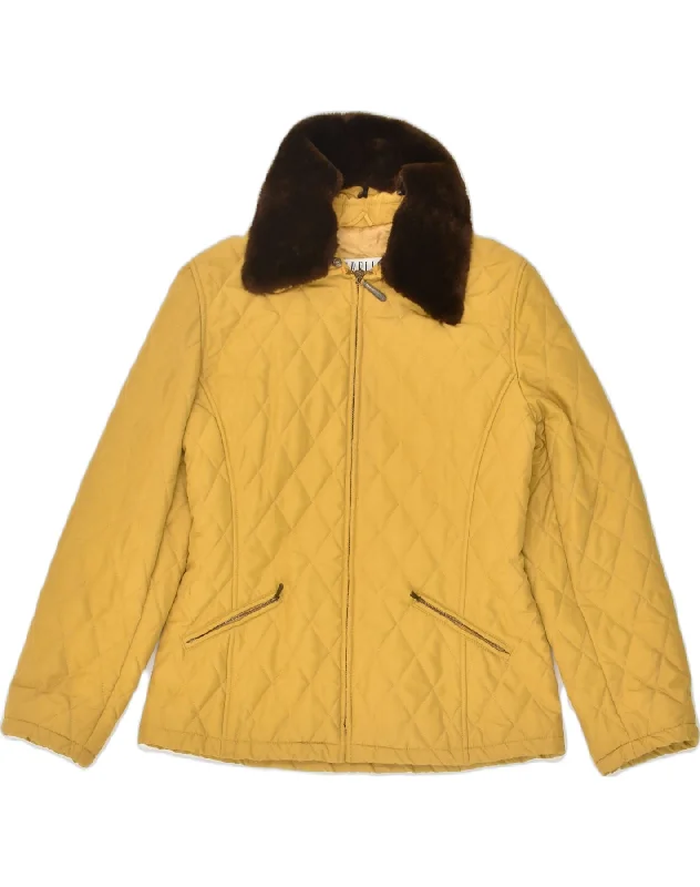MARELLA Womens Quilted Jacket UK 12 Medium Yellow Polyester Mesh Jacket Canvas Jacket Denim Jacket