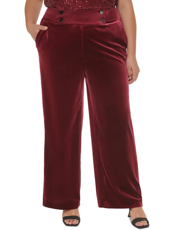 Plus Womens Velvet Pocket Wide Leg Pants Comfortable Wide-Leg Pants