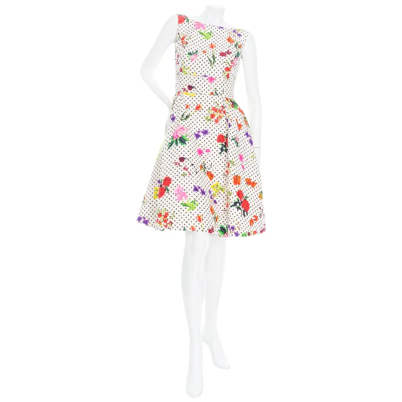 2014 White Silk Floral Polka Dot Print Fit and Flare Dress Tunics Sale discount