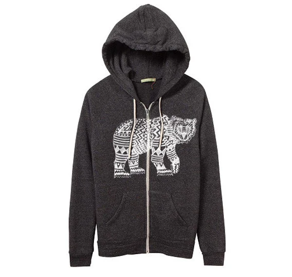 Women's Black Tribal Bear Hoodie Hoodie with Raglan Sleeves Sporty Comfortable