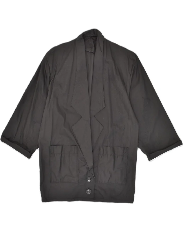 VINTAGE Womens 2 Button Blazer Jacket UK 14 Large Black Cotton Satin Jacket Silk Jacket Chiffon Jacket
