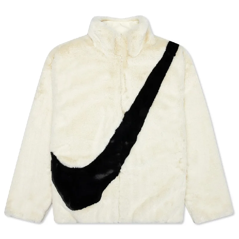 Women's Sportswear Faux Fur Jacket - Fossil/Black Boat Neck Shawl Collar Notched Collar