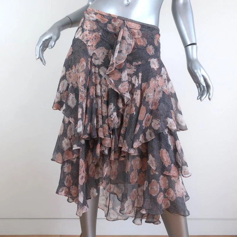 Jason Wu Tiered Skirt Glen Plaid & Floral Print Silk Chiffon Size 6 wool skirt sturdy