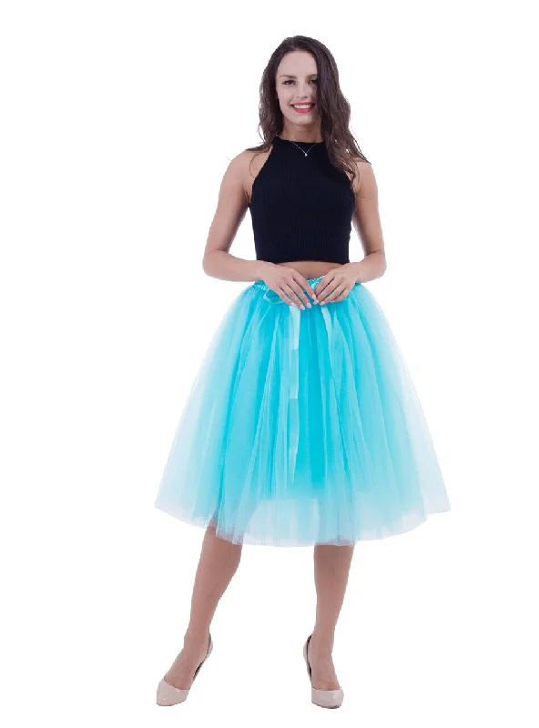 Sky Blue Belt Puff Tulle Skirt slim fit skirt