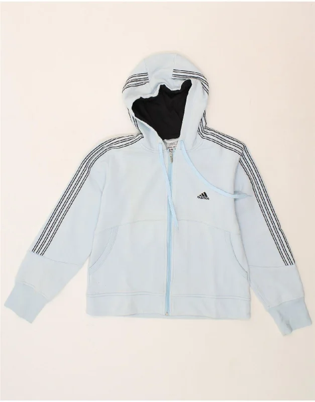 ADIDAS Womens Zip Hoodie Sweater UK 14 Medium  Blue Cotton Hoodie with Exposed Zipper Edgy Industrial