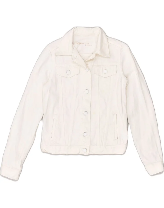 GAP Womens Denim Jacket UK 4 XS White Cotton Denim Jacket Leather Jacket Suede Jacket