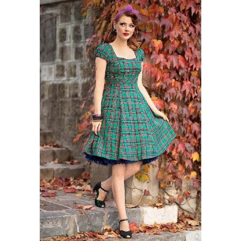 Claudia 50s Style Green Tartan Swing Dress Tunics Print Colorful