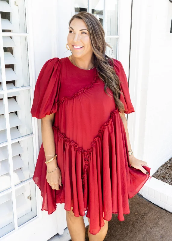 Wine Asymmetrical Babydoll Dress Tunics Stylish elegant