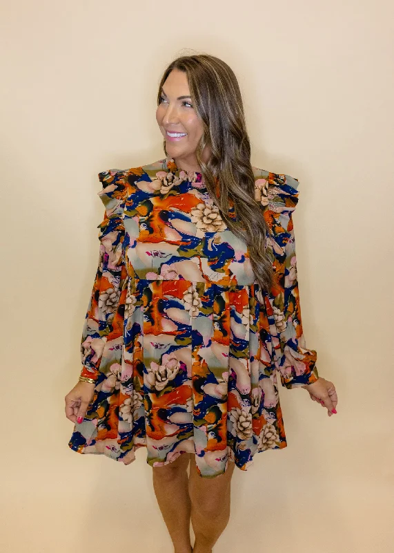 Navy Floral Ruffle Dress Tunics Polka dots