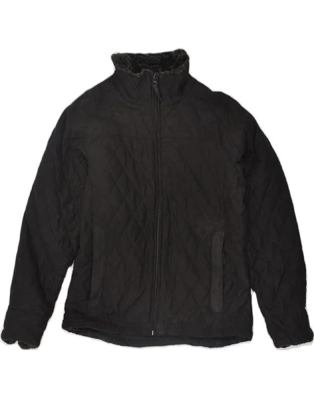 COLUMBIA Womens Quilted Jacket UK 14 Medium Black Notch Collar Peter Pan Collar Cowl Neck