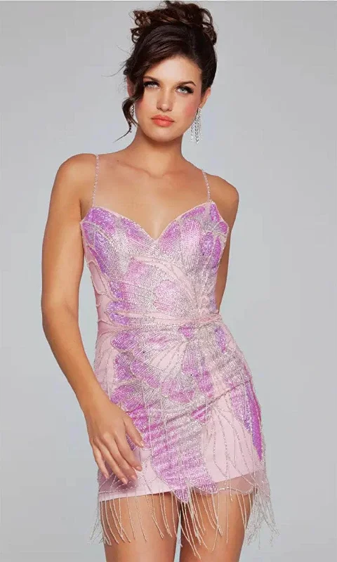 Jovani 40377 - Spaghetti Strap Fringed Cocktail Dress Tunics Short Trendy