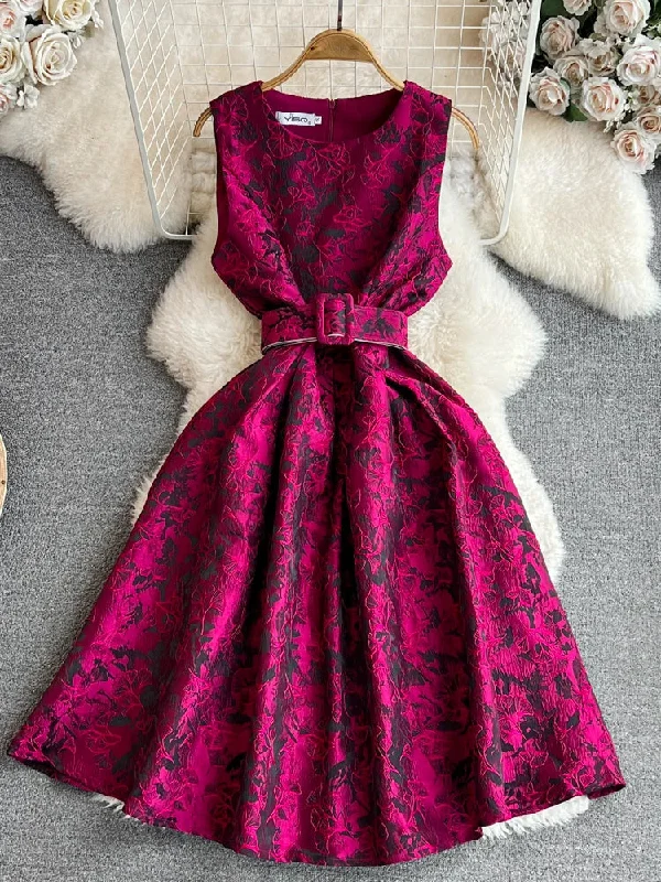 Wjczt Women Vintage Floral Dresses Summer Slim A-line Sleeveless Party Dresses Ladies Elegant O-neck Casual Midi Dress Vestidos Tunics Practical easy-care