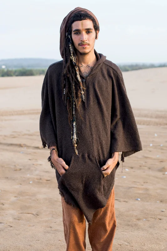 Wool Poncho with Hoodie ⋙ Unisex Hoodie with Distressed Vintage Worn