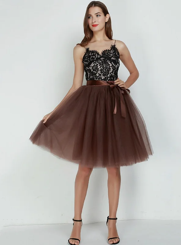 Coffee 7 Layers Tulle Tutu Skirt satin skirt smooth