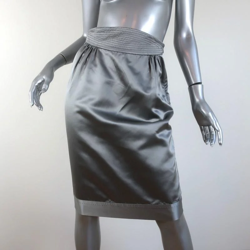 Catherine Malandrino Skirt Silver Satin Size 40 leather skirt modern