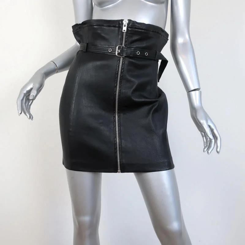 IRO Hexim Leather Mini Skirt Black Size 38 High Waisted Belted Zip-Front wool skirt thick