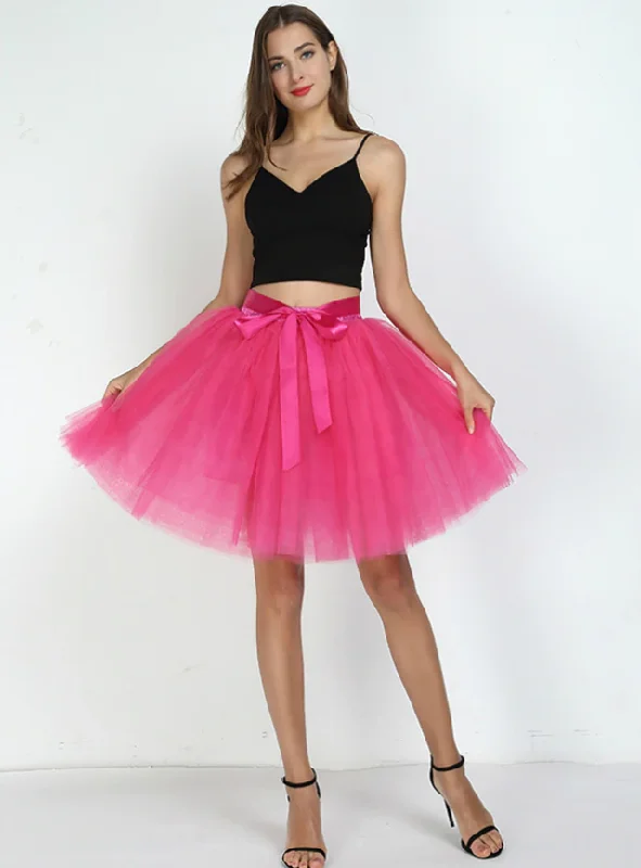 Fuchsia 7-Layer Short Tulle Skirt silk skirt luxurious