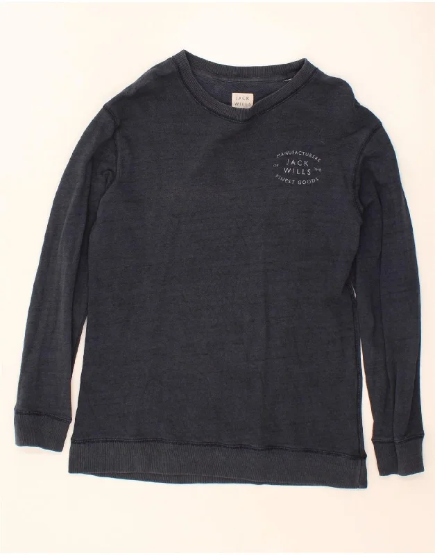 JACK WILLS Womens Sweatshirt Jumper UK 8 Small Navy Blue Hoodie with Exposed Zipper Edgy Industrial