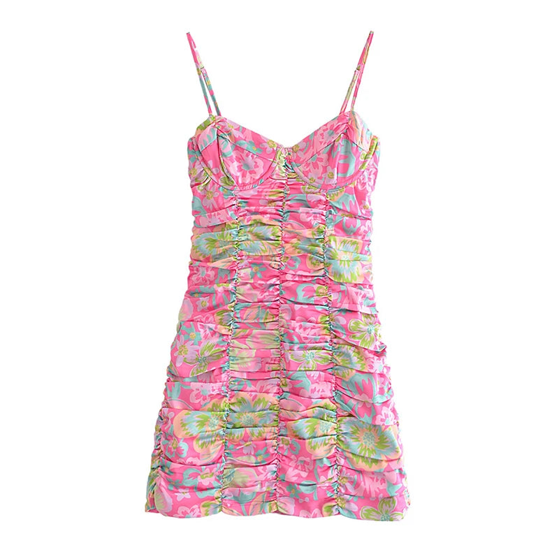 Wjczt Romantic Women Fashion Backless Flower Print Sling Sexy Dress Ladies Draped Bodycon Mini Club Party Dress Summer Robe Tunics Bestseller popular