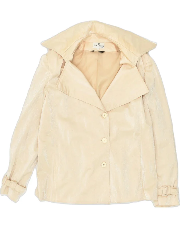 CARLA FERRONI Womens 3 Button Blazer Jacket IT 50 XL Beige Cotton Stand-Up Collar Roll-Neck Collar Turtle Neck