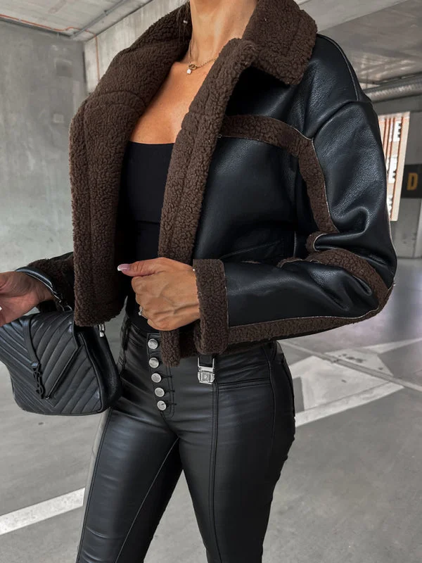 Women's new long-sleeved suit collar double-breasted woolen jacket top Notch Collar Peter Pan Collar Cowl Neck