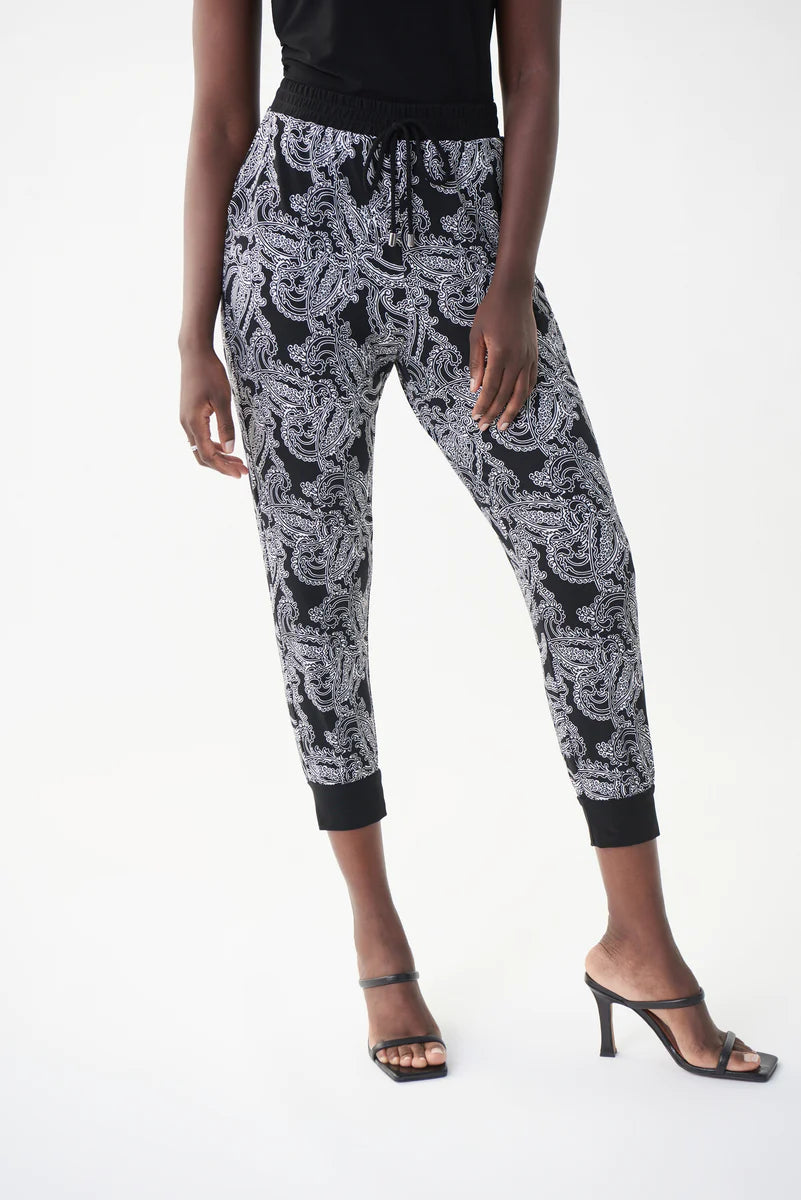 Women's Joseph Ribkoff | Casual Pant with Paisley Print | Black Fashionable Track Pants