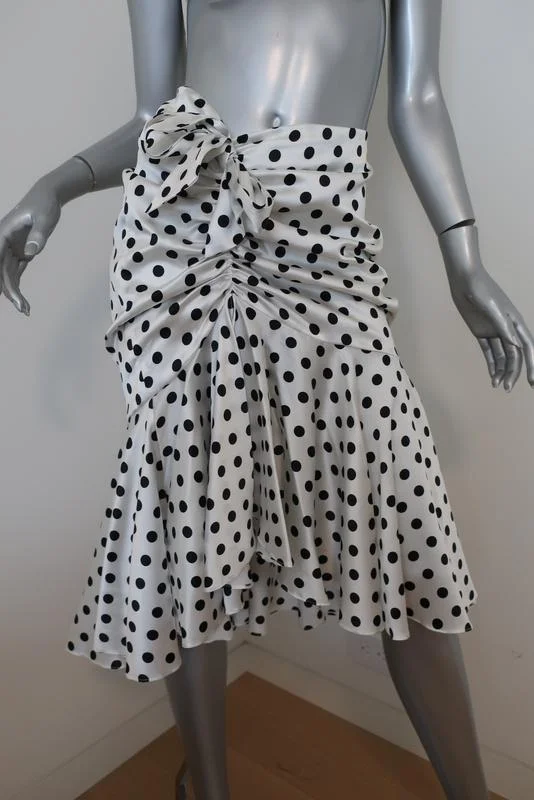 Caroline Constas Liza Skirt White/Black Polka Dot Stretch Satin Size Medium NEW leather skirt sleek