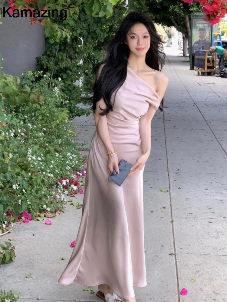 Wjczt Women Elegant Solid Evening Party Dresses Summer Fashion Korean Graduation Formal Dress Off Shoulder Slim Vestidos Clothing Tunics Chinos classic