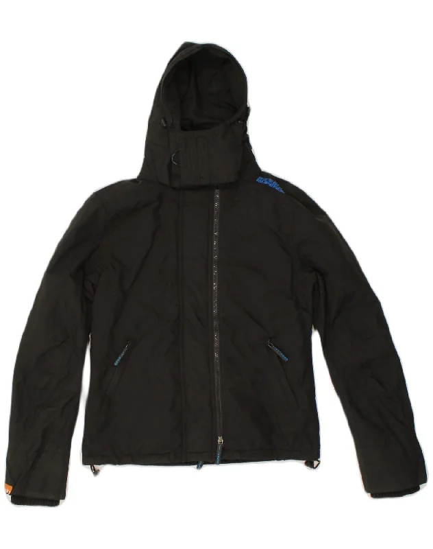 SUPERDRY Womens Hooded Windbreaker Jacket UK 14 Medium Black Nylon Striped Jacket Polka Dot Jacket Floral Jacket