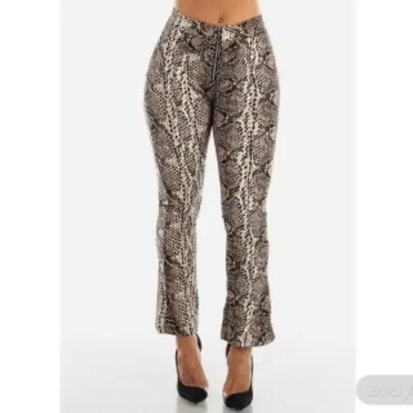 Vibrant Brown Snake Pants Stylish Paperbag Waist Pants