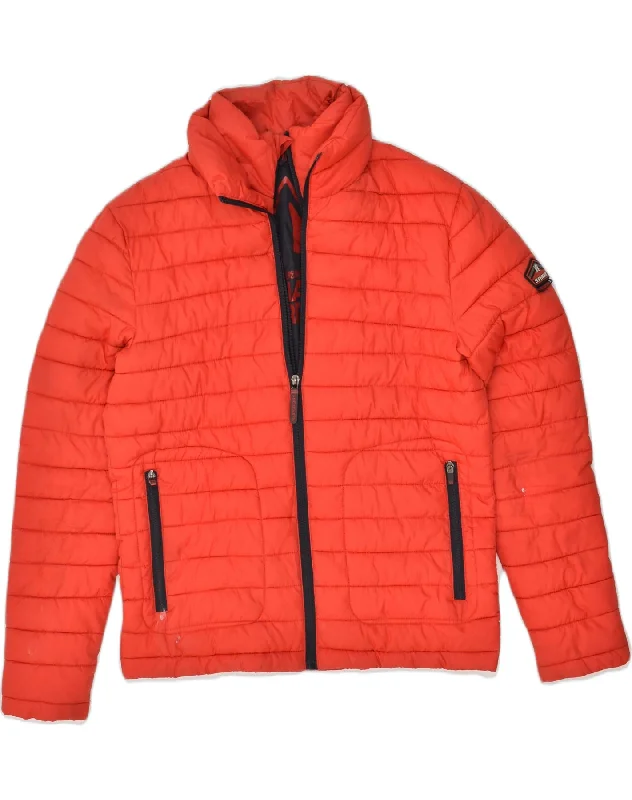 SUPERDRY Womens Padded Jacket UK 14 Medium Red Polyester Front Pockets Side Pockets Patch Pockets