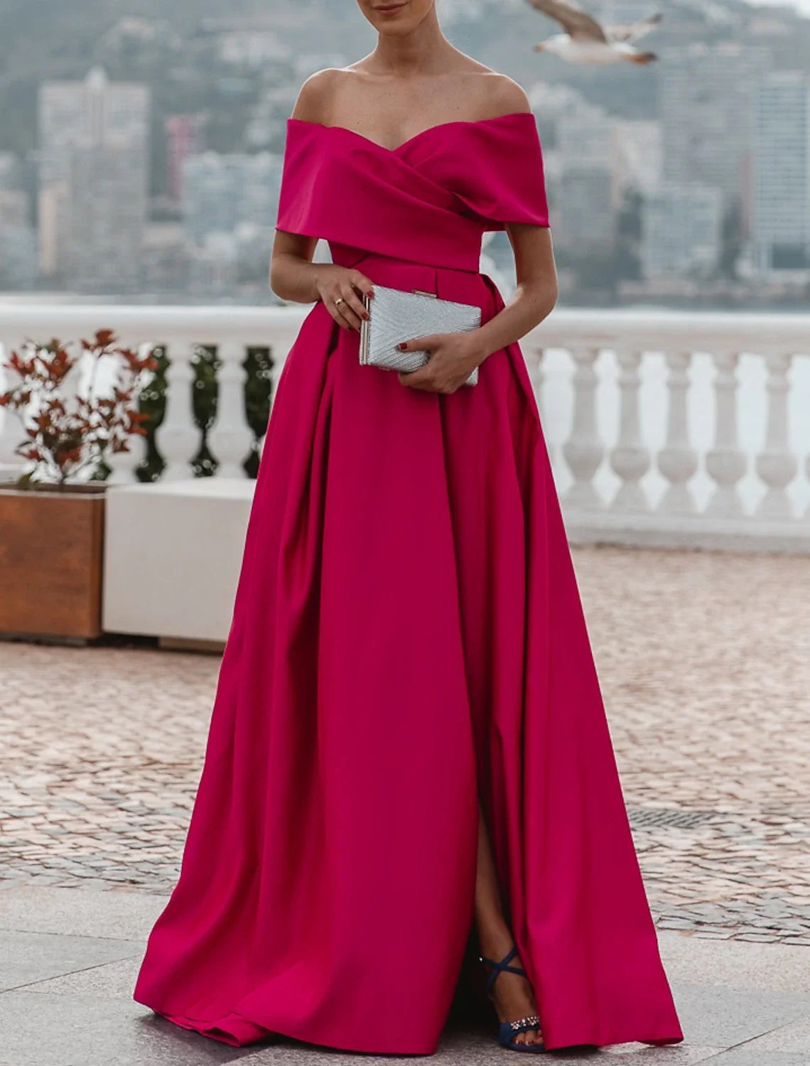 A-Line Evening Gown Party Dress Celebrity Style Dress Formal Wedding Court Train Sleeveless Off Shoulder Bridesmaid Dress Satin with Ruched Slit Tunics Winter warm