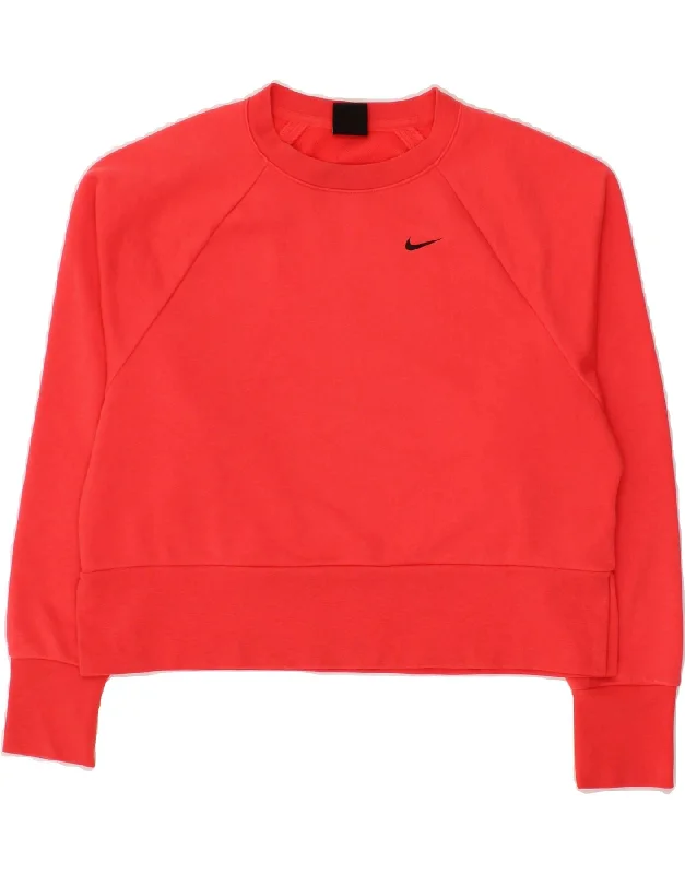 NIKE Womens Dri Fit Oversized Crop Sweatshirt Jumper UK 10 Small Red Hoodie with Longline Fit Extended Stylish