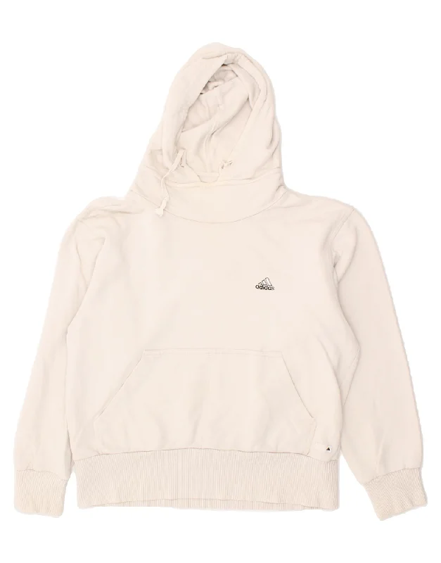 ADIDAS Womens Hoodie Jumper UK 8 Small White Cotton Hoodie with Back Slit Movement Comfort