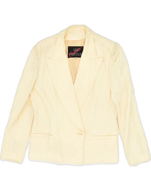 GAI MATTIOLO Womens 1 Button Blazer Jacket IT 46 Large Beige Acetate Wool Fabric Cashmere Fabric Tweed Fabric