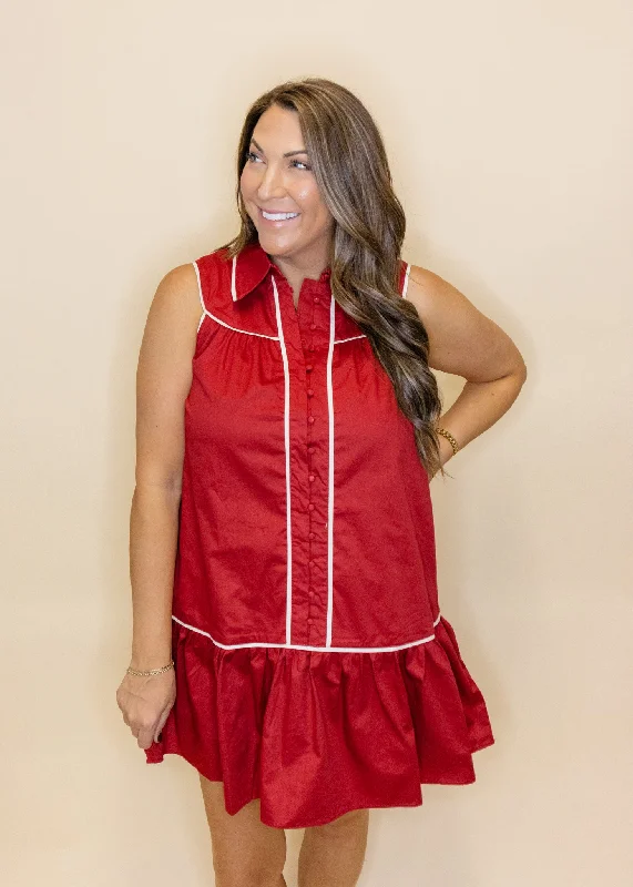 Crimson & White Button Up Dress Tunics Timeless classic