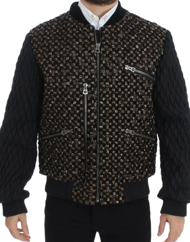 Elegant Black Sequined Designer Jacket Insulated Jacket Fitted Jacket Loose Jacket