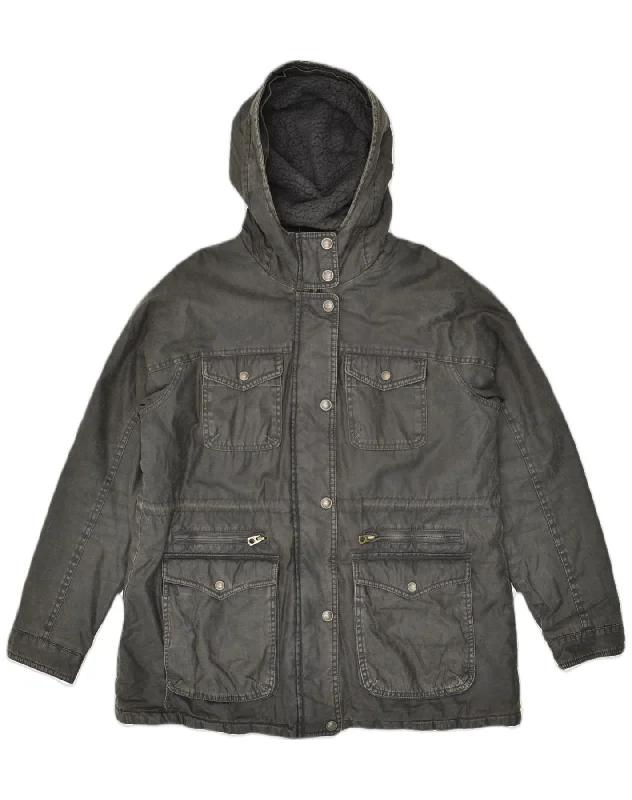 FAT FACE Womens Hooded Utility Jacket UK 14 Large Grey Cotton Collared Jacket Crew Neck Jacket Turtle Neck Jacket