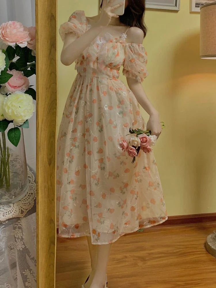 Wjczt Sweet Elegant Floral Fairy Dress Women Casual Vintage Chic Party Dress Evening Princess Dress Female 2024 Summer Fashion Korean Tunics Polka dots