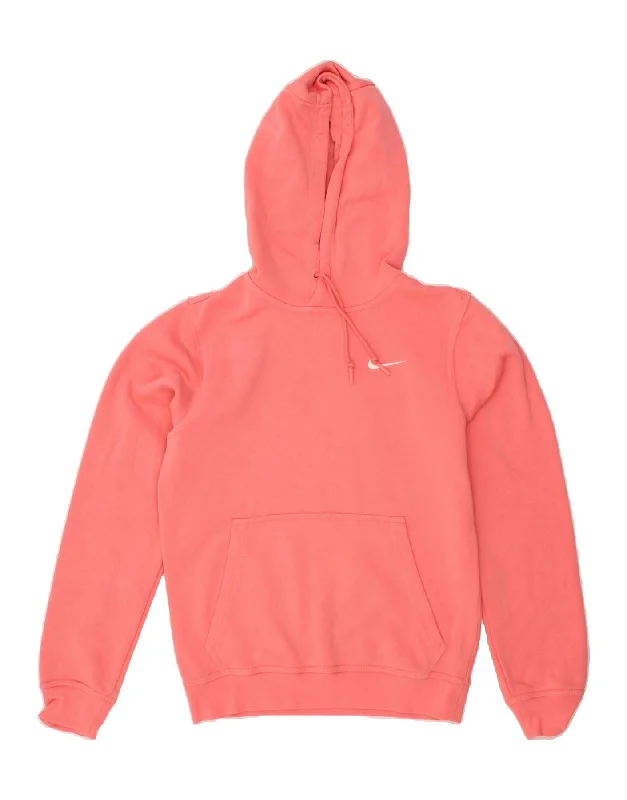 NIKE Womens Hoodie Jumper UK 6 XS Pink Cotton Hoodie with Hidden Zipper Minimalist Clean