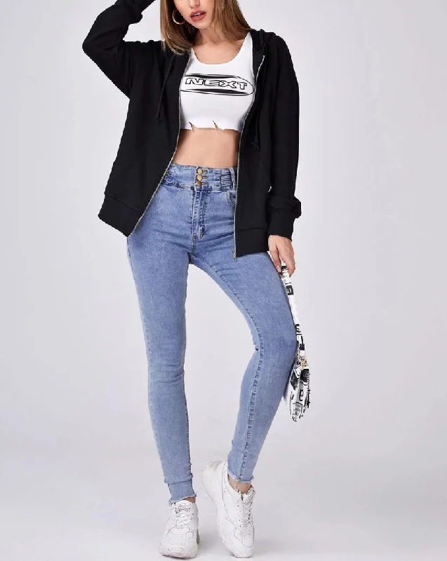 BASICS Zip Up Pouch Pocket Drawstring Hoodie Hoodie with Hem Lace Feminine Delicate
